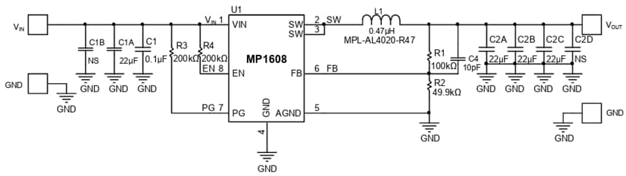 Schematic - Monolithic Power Systems (MPS) EVL1608-TL-00A Evaluation Board